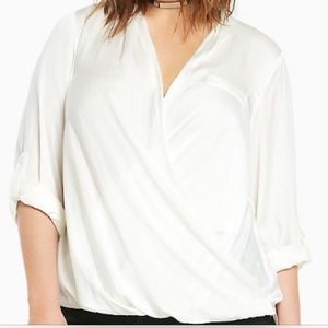 Satin Surplice Blouse 3X Creamy White